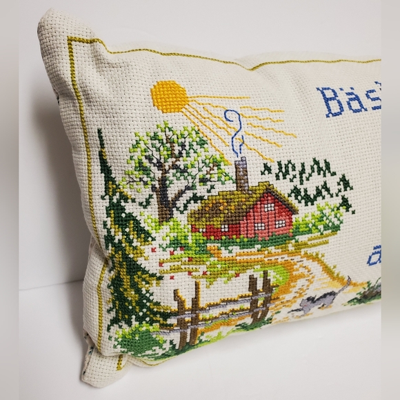 Handmade Cross Stitch Throw Pillow - Picture 4 of 13